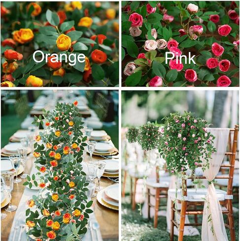 4Pcs Flower Garland, Artificial Flowers Rose Vines Floral Garland, Fake Hanging Garland Decorations for Wedding Party Centerpieces Garden Wall, Pink in Saudi Arabia