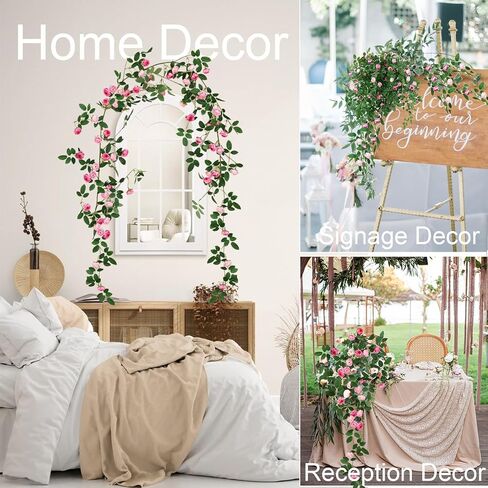 4Pcs Flower Garland, Artificial Flowers Rose Vines Floral Garland, Fake Hanging Garland Decorations for Wedding Party Centerpieces Garden Wall, Pink in Saudi Arabia
