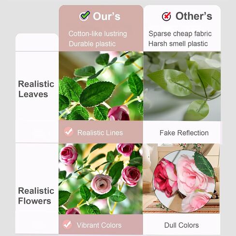 4Pcs Flower Garland, Artificial Flowers Rose Vines Floral Garland, Fake Hanging Garland Decorations for Wedding Party Centerpieces Garden Wall, Pink in Saudi Arabia