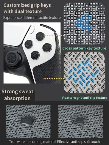 قبضة وحدة التحكم لجهاز PS5، طقم الجلد المزخرف، لجهاز PS5DualSense، وحدات التحكم المضادة للانزلاق والممتصة للعرق، مقابض المقبض والأزرار (PS5 Du﻿alSense، أسود سبج عادي) in Kuwait