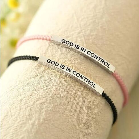 XAM God is in control، حافظ على الثقة، سوار أنبوبي للصلاة، حبل مضفر قابل للتعديل مصنوع يدويًا، سوار تحفيزي ملهم منقوش يدويًا، هدايا من الفولاذ المقاوم للصدأ مجوهرات للنساء والرجال والأصدقاء in Kuwait