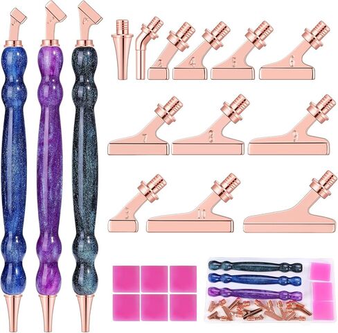 مجموعة أقلام رسم فنية ماسية 21 قطعة من NIBESSER 3 قطع أقلام فنية ماسية 12 قطعة 45 درجة رؤوس لولبية معدنية 5D من الراتنج ملحقات أدوات الرسم نصائح متعددة للصناعة اليدوية (قوس قزح C) in Kuwait