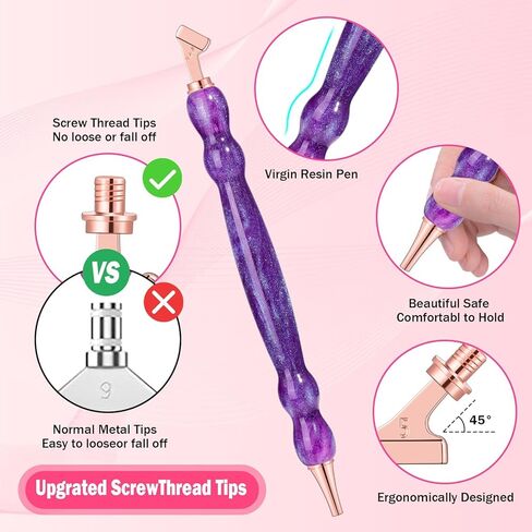 مجموعة أقلام رسم فنية ماسية 21 قطعة من NIBESSER 3 قطع أقلام فنية ماسية 12 قطعة 45 درجة رؤوس لولبية معدنية 5D من الراتنج ملحقات أدوات الرسم نصائح متعددة للصناعة اليدوية (قوس قزح C) in Kuwait