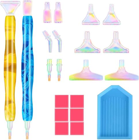 DoreenBow 21Pcs Diamond Art Painting Pen 5D Diamond Art Painting Tools Diamond Art Painting Accessories Tool Kit Rainbow Tip Pen for Adult with 6 Clay(Yellow+Blue) in Saudi Arabia