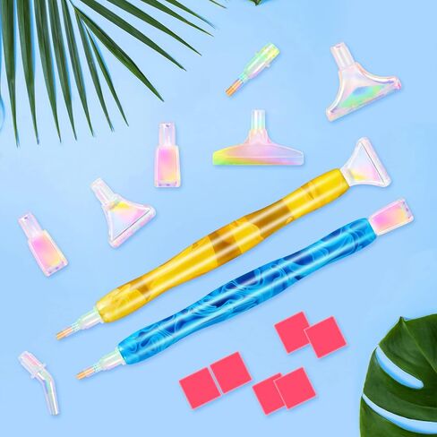 DoreenBow 21Pcs Diamond Art Painting Pen 5D Diamond Art Painting Tools Diamond Art Painting Accessories Tool Kit Rainbow Tip Pen for Adult with 6 Clay(Yellow+Blue) in Saudi Arabia