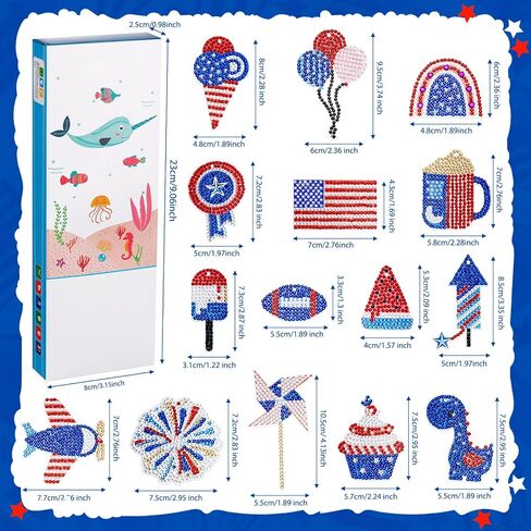 Inbagi 15 Pcs 4th of July Diamond Art Keychains Patriotic Diamond Painting Ornaments Memorial Day Independence Day Patriotic Painting Keychain DIY Red Blue Whit American Flag Key rings for Crafts in Saudi Arabia