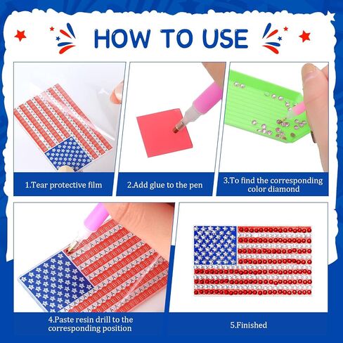 Inbagi 15 Pcs 4th of July Diamond Art Keychains Patriotic Diamond Painting Ornaments Memorial Day Independence Day Patriotic Painting Keychain DIY Red Blue Whit American Flag Key rings for Crafts in Saudi Arabia