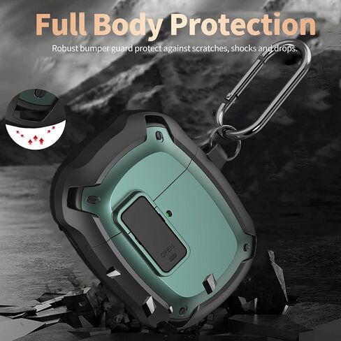 Olytop for Google Pixel Buds Pro 2/Pro Case Cover with Lock Clip & Cleaner Pen 2024/2022, Shockproof Protective Hard Shell Skin with Carabiner Men Women - Black in Kuwait