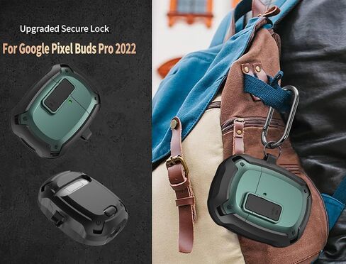 Olytop for Google Pixel Buds Pro 2/Pro Case Cover with Lock Clip & Cleaner Pen 2024/2022, Shockproof Protective Hard Shell Skin with Carabiner Men Women - Black in Kuwait
