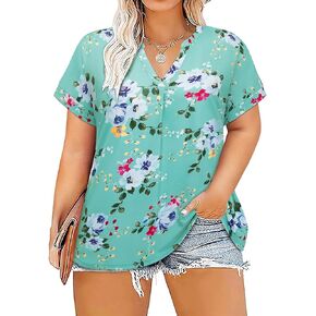 Siddhe Women 3/4 Sleeve Plus Size Tunics Zip Front V-Neck Tops Casual Loose Fit T Shirt Blouse