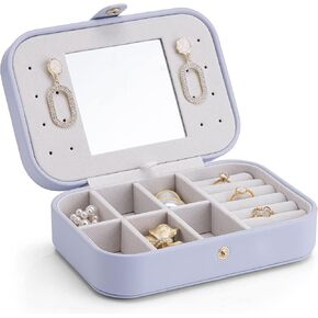 صندوق مجوهرات Vlando المحمول للسفر، حامل مجوهرات متعدد الوظائف لتخزين حلقات الأقراط والقلائد، منظم مجوهرات مع مقسم قابل للتعديل لفتحة المجوهرات DIY، هدية عيد ميلاد للنساء - رمادي in Kuwait