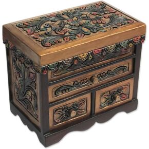 NOVICA Avian Haven (Large) Cedar And Leather Jewelry Box