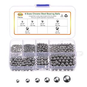 uxcell 600pcs G16 Precision Balls Assortment Kit 1/4" 3/16" 7/32" 5/32" 1/8" 3/32" Chrome Steel Solid Bearing Balls