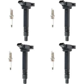 4 قطع من ملفات الإشعال UF-507 وشمعات إشعال إيريديوم LFR5AGP تناسب Camry 2010-2017، RaV4 2009-2018، Sienna 2011-2013، Highlander 2009-2019، Tundra 2013-2014، Venza 2009-2015 L4 2.5L 2.7L