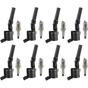 ENA Set 8 Yellow Ignition Coil Pack and Platinum Spark Plug Compatible with Lincoln Mercury Ford F150 E150 E250 Expedition Explorer Crown Victoria Town Car 4.6L 5.4L V8 Replacement for DG508 SP493