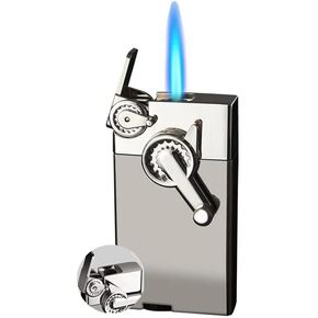 Gear Windproof Lighter, Unique Gear Shape, Inflatable and Adjustable, Butane Lighter, Cool Men's Gift (Butane Not Included) (Silver)