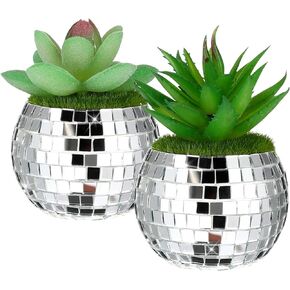 Disco Ball Succulents Plants Small Artificial Fake Plants Faux Succulents in Pots Mini Succulent Plants Artificial Succulents in Pots for Home Office Living Room Desk Decor(2 Pcs)