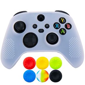 9CDeer 1 Piece of Silicone Protective Cover Skin + 6 Thumb Grips for Xbox Series X/S Controller White