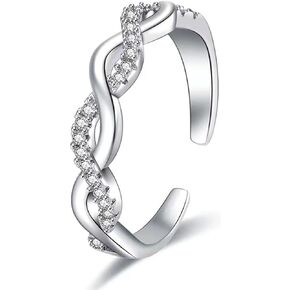 925 Sterling Silver Infinity Eternity Band Ring Adjustable Rings for Women
