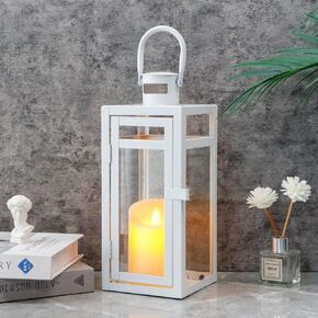TRIROCKS Stainless Steel Decorative Lantern 12'' High Metal Hanging Lantern with Clear Glass Panels Perfect for Home Decor Living Room Parties Events Tabletop Indoors Outdoors (Sliver)