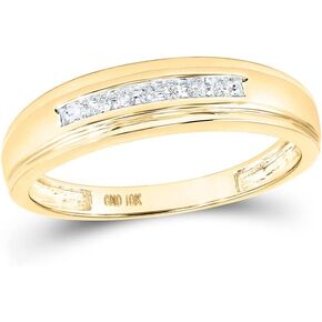 Solid 10K Yellow Gold Real Natural Diamond Mens Wedding Band Ring 1/12 Carat (.08 Cttw)