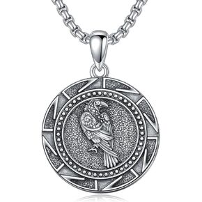 PELOVNY Viking Raven Necklace S925 Sterling Silver Crow Necklace Bird Necklace Viking Jewelry Gifts for Men