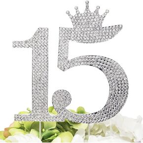 غلاف كعكة رقم 15 Quinceanera حجر الراين الأميرة تاج Monogram - حفلة عيد الميلاد الخامس عشر الحلوة (ذهبي وردي)