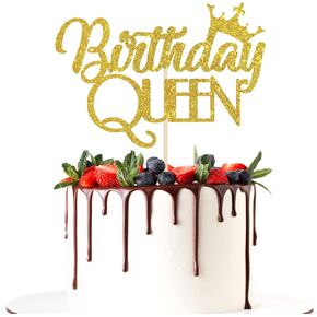 غلاف كعكة عيد ميلاد الملكة، زينة كعكة عيد ميلاد سعيد للفتيات/النساء، لوازم ديكور حفلات عيد ميلاد الأميرة - بريق ذهبي
