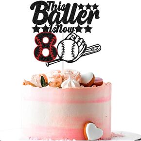 هذا Baller هو الآن 8 كعكة توبر، موضوع البيسبول للأطفال زخارف حفلة عيد ميلاد الثامن، الرياضة تحت عنوان ثماني سنوات ديكور حفلة عيد ميلاد أسود أحمر بريق in Kuwait