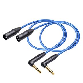 3.3FT Right Angle 1/4 TRS to XLR 3Pin Male Audio Cable,6N OFC+Silver Plated HI-END Audio Cable,Right Angle 6.35mm TS to XLR Male for Micphone Mixer Active speakers-2Pack