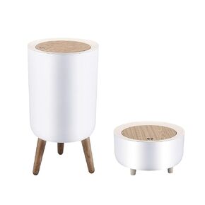 Trash can 2.6 Gallon，Dsektop Garbage can 0.5 Gallon (2 Pieces) Mini Trash can with Press top Lid, Nordic Modern Waste Basket, Office, Outdoor，Dog Proof Trash can(White)