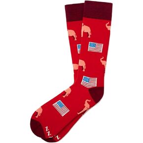 Men's Red Republican Elephant and American Flag Political Novelty Crew Dress Socks