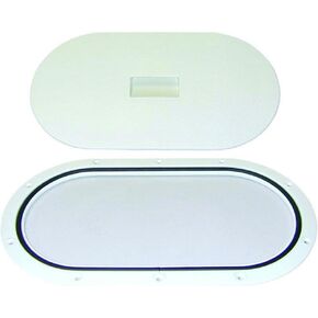 T-H Marine Sure-Seal Oval Deck Plate | Wide Waterproof Deck Plate Provides Quick Access to Valves, Batteries, Fittings | Notched Lid Textured with Non-Slip Pattern - 13-1/8" x 6-1/8", Polar White
