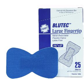 Hart Health BlueTec Large Fingertip Bandages, Metal Detectable, 1 3/4" x 3", Latex Free, Flexible Fabric, 25 Per Box