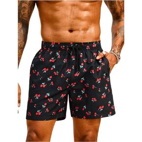 SOLY HUX Swimming Trunks for Men Drawstring Waist Cherry Print Swim Shorts Bathing Suits with Pockets