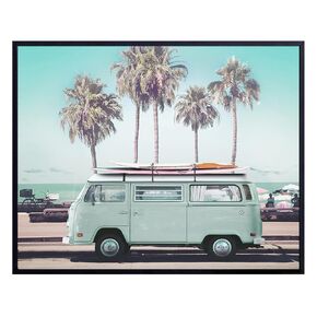 Summer Beach House Wall Art Decor - Surf Volkswagen Kombi Camper Van Photo for Ocean Home, Living Room, Bedroom, Bathroom - Vintage Tropical Themed Surfing Photograph - Gift for Surfer - 8x10 Sea