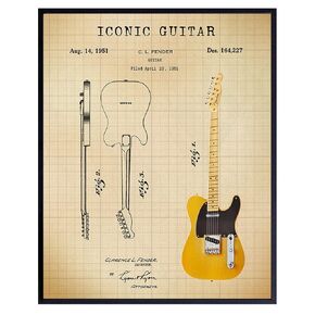 Guitar Patent Print - Iconic Guitar of Famous Musicians - Music Gift for Rock n Roll Fan, Musicians, Electric Guitar Player - Cool Wall Art, Home Decor Artwork Poster Picture - 8x10 Unframed