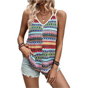 SweatyRocks Women's Colorblock Halter Tank Top Sleeveless Button Front V Neck Summer Shirts