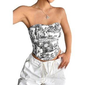 WDIRARA Women's Floral Print Tube Crop Top Sleeveless Strapless Corset Tops