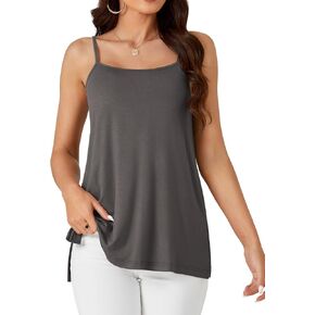 LYANER Women's Loose Square Neck Spaghetti Srap Slit Side Camisole Tank Cami Top