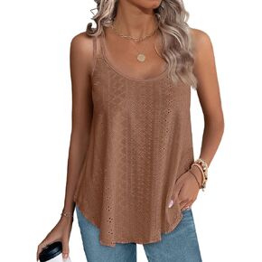 XIEERDUO Womens Tank Tops Spaghetti Strap Camisoles Eyelet Embroidery Scoop Neck Tops