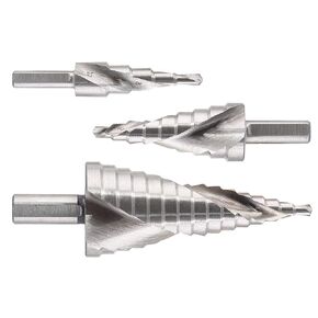 3pcs Metric Step Drill Bits for Metal, High Speed Steel Spiral Step Drill Bit, Unibit Step Drill Bit for Stainless Steel Aluminum Metal Wood (4mm-12mm, 4mm-20mm, 4mm-32mm)