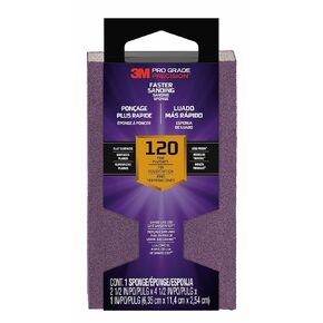 3M Pro Grade Precision Faster Sanding Block Sponge 120 grit Fine, 24001TRI-F-B, 6,35 cm x 11,4 cm x 2,54 cm, 1/Pack