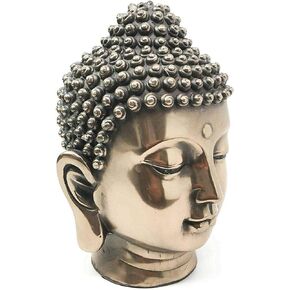 PTC 6.5 Inch Buddha Head Buddhist Religious Bronze Finish Statue Figurine