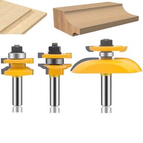 LEATBUY 1/2-Inch Shank Router Bit Set 3 PCS, Round Over Raised Panel Cabinet Door Ogee Rail and Stile Router Bits, Woodworking Wood Cutter, Wood Carbide Groove Tongue Milling Tool (YZ05)