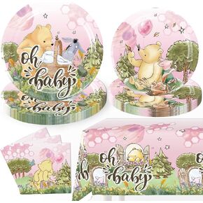 Classic Winnie Baby Shower Decorations Girl Tableware for 25 Guests, Classic Winnie Baby Shower Decorations, Classic Winnie Party Supplies includes Classic Winnie Plates and Napkins, and Tablecloth in Kuwait