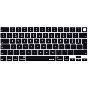 XSKN English Black EU Version Silicone Keyboard Cover Skin for 2022 2023 2024 Apple M2 M3 Chip MacBook Air 13.6 inch (A2681 A3113) 15.3 inch (A2941 A3114) with Touch ID