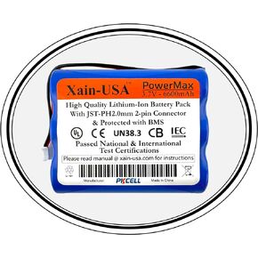 3.7V 6600mAh Li-ion rechargeable battery pack, JST-PH2.0 2-PIN, with battery mangement system (BMS).