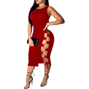 فستان MorwenVeo النسائي المثير بدون أكمام وأربطة Bodycon فستان قصير للنادي in Kuwait