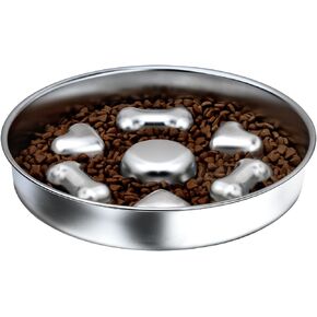 Slow Feeder Dog Bowls, Non-Slip Metal Dog Food Bowls, 304 Stainless Steel Dog Water Bowl, Double-Sided Heart and Bones Design Dog Slow Feeder Bowl for Small Medium Large Dogs